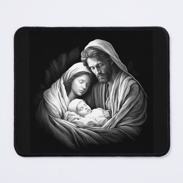 Item preview, Holy Family Nativity in Black and White – Peaceful Christmas Religious Art designed and sold by inkoutninja.