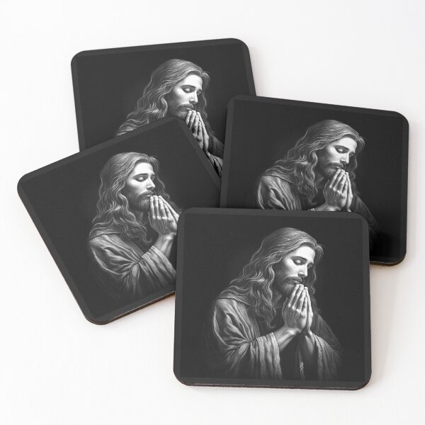 Item preview, Praying Jesus Portrait in Black and White – Christian Faith Art designed and sold by inkoutninja.