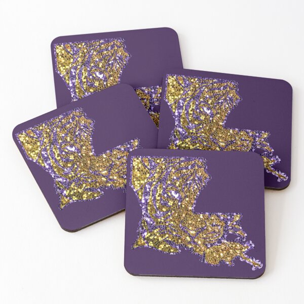 Item preview, Purple and Gold Sequins Tiger Louisiana Shape Baton Rouge designed and sold by LIBERTYMODE.