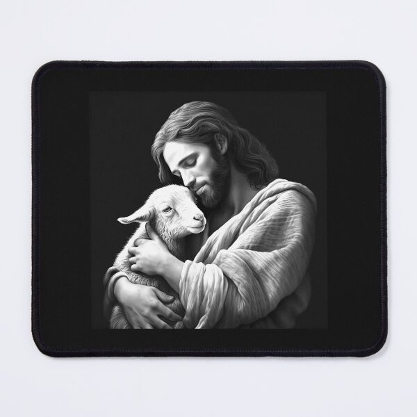 Item preview, Jesus Holding Lamb in Black and White – Christian Good Shepherd Art designed and sold by inkoutninja.