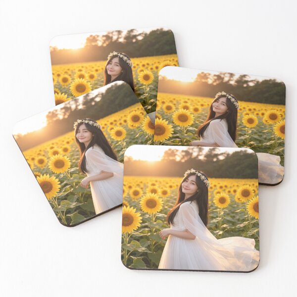 Item preview, Beautiful woman in Sunflower Field at Sunset  designed and sold by AwakenFah.