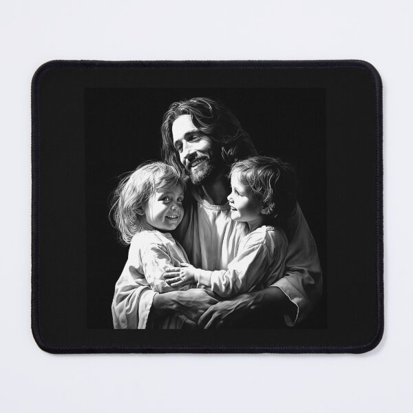 Item preview, Jesus with Children in Black and White – Christian Love and Faith Art designed and sold by inkoutninja.
