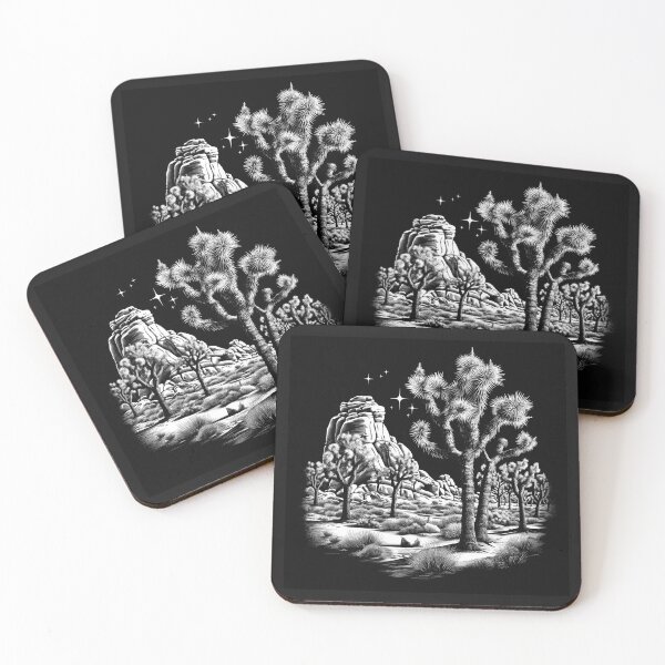 Item preview, Black and White Joshua Tree Desert Landscape – Southwest Night Art designed and sold by inkoutninja.