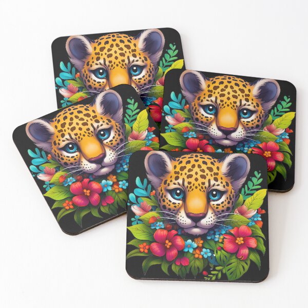 Item preview, Chibi Cute Baby Jaguar With Colorful Floral Collar designed and sold by DEC02.