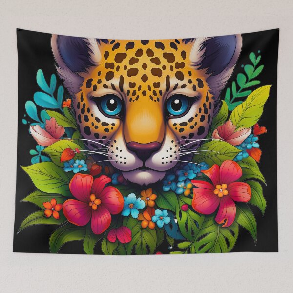 Item preview, Chibi Cute Baby Jaguar With Colorful Floral Collar designed and sold by DEC02.