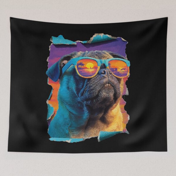 Item preview, Vibrant Pug with Sunglasses Sunset Beach Tropical Dog Summer designed and sold by Littermin.