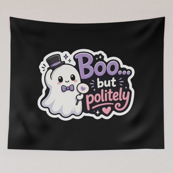 Item preview, Cute Ghost Saying Boo But Politely Funny Halloween Cartoon designed and sold by WX-ST.