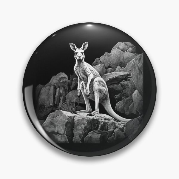 Item preview, Black and White Kangaroo on Rocks – Australian Wildlife Art designed and sold by inkoutninja.