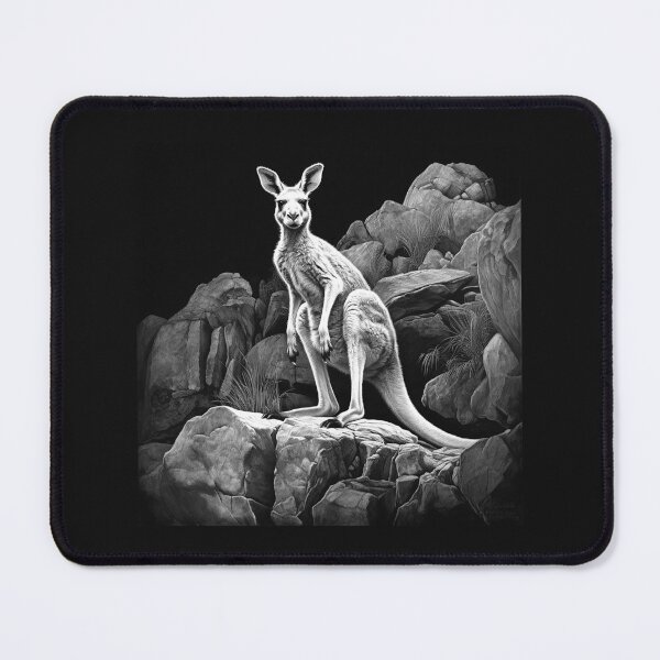 Item preview, Black and White Kangaroo on Rocks – Australian Wildlife Art designed and sold by inkoutninja.