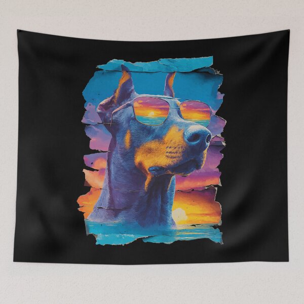 Item preview, Vibrant Doberman with Sunglasses Sunset Tropical Dog Summer designed and sold by Littermin.