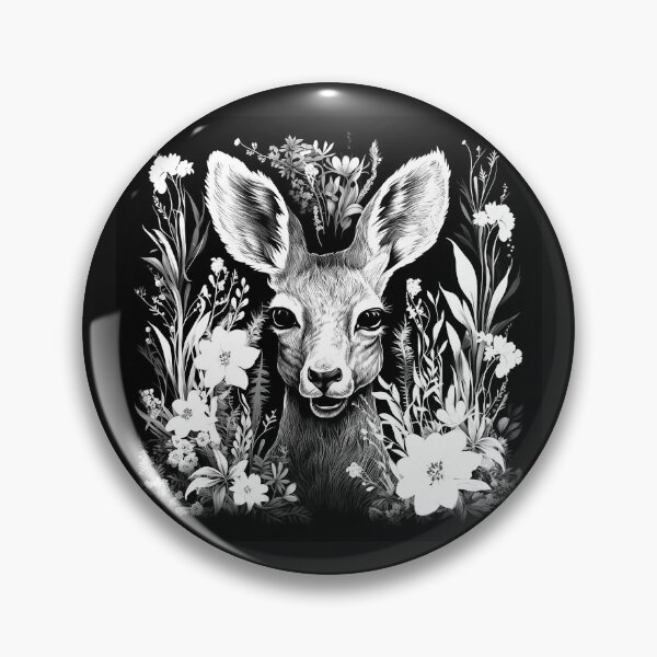 Item preview, Black and White Deer in Wildflowers – Woodland Animal Art designed and sold by inkoutninja.
