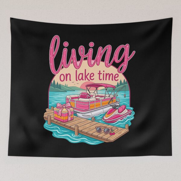 Item preview, Living On Lake Time Preppy Pink Pontoon Boat designed and sold by KroghDs.