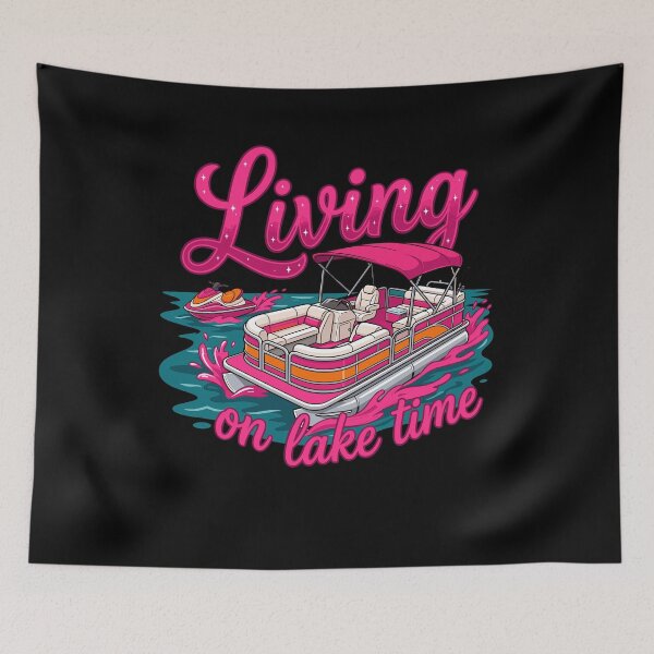 Item preview, Living On Lake Time Preppy Pink Pontoon Boat designed and sold by KroghDs.