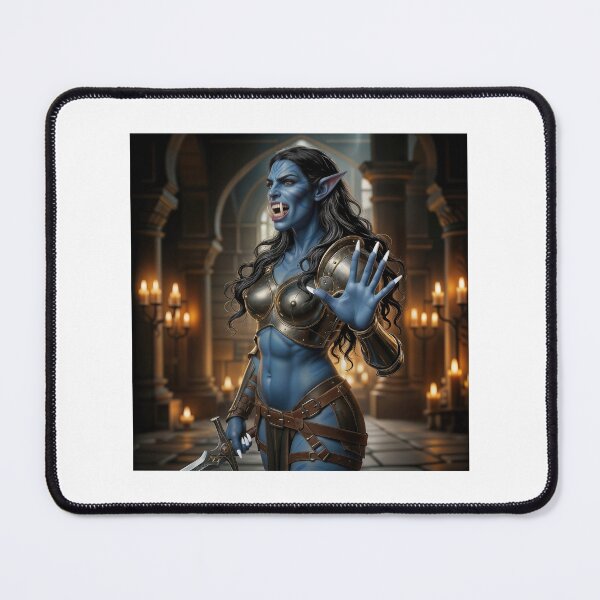 Item preview, Grazna Bloodhowl: Fierce Blue Orc Warrior - Skyrim Inspired Fantasy Art designed and sold by MOCMOR.