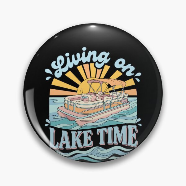 Item preview, Living On Lake Time Retro Pontoon Boat Sunrise designed and sold by KroghDs.