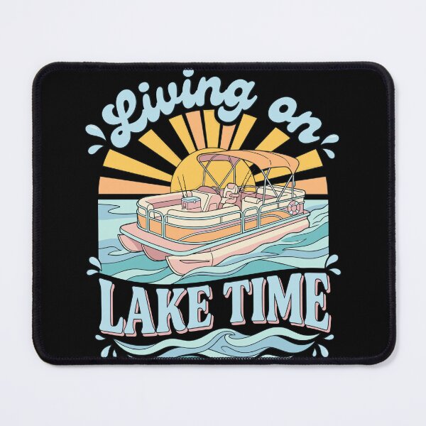 Item preview, Living On Lake Time Retro Pontoon Boat Sunrise designed and sold by KroghDs.