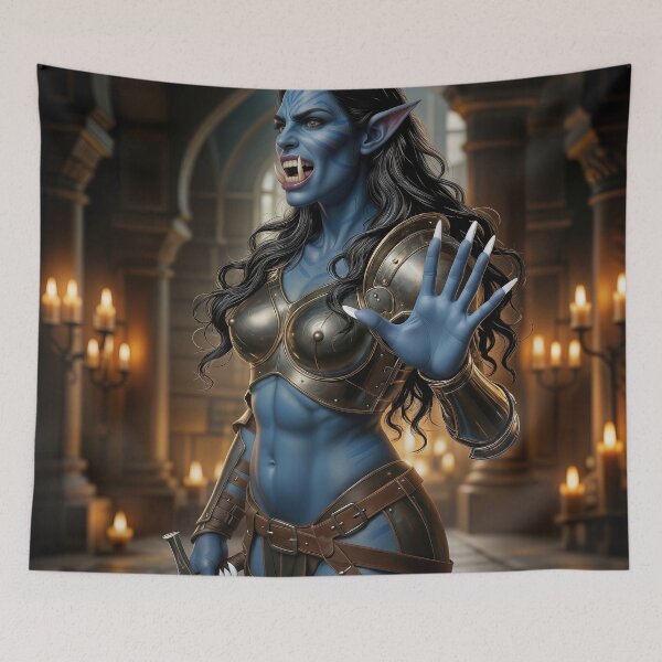 Item preview, Grazna Bloodhowl: Fierce Blue Orc Warrior - Skyrim Inspired Fantasy Art designed and sold by MOCMOR.