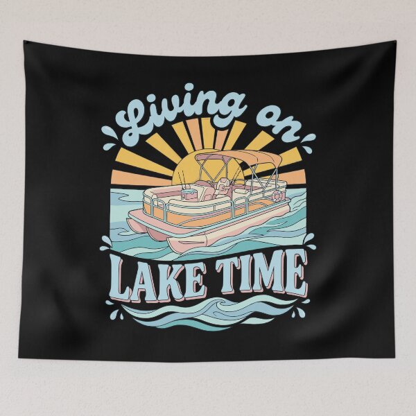 Item preview, Living On Lake Time Retro Pontoon Boat Sunrise designed and sold by KroghDs.
