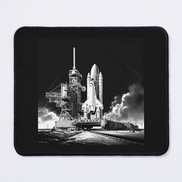 Item preview, Black and White Space Shuttle Launch Pad – NASA Inspired Rocket Art designed and sold by inkoutninja.