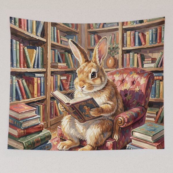 Item preview, Bunny Reading a Book in Cozy Room Ful of Books  designed and sold by Wiss2Arts.