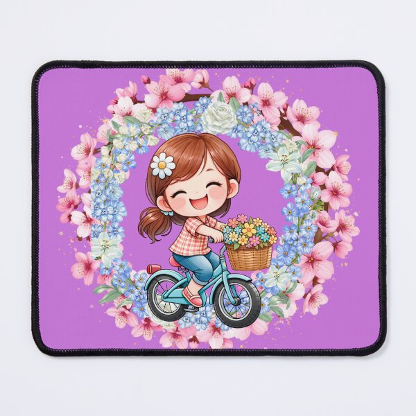 Item preview, Cute Girl Riding Bicycle through spring flowers designed and sold by TB-73.