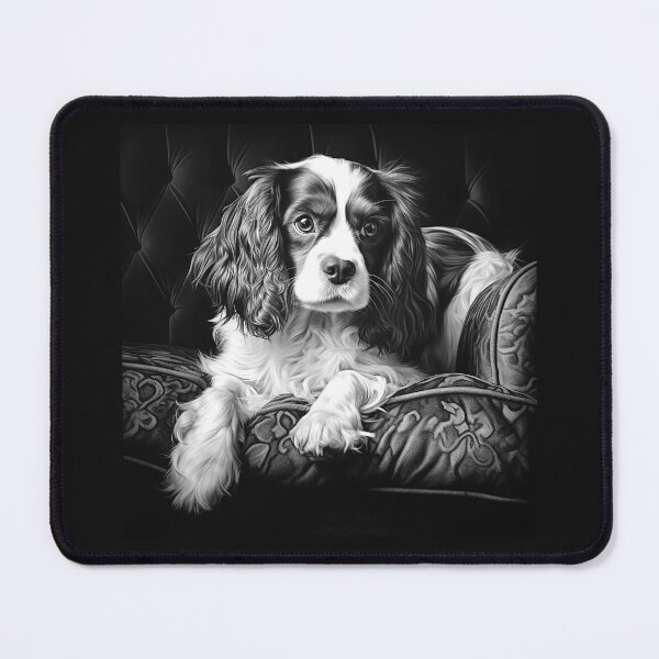 Item preview, Black and White Cavalier King Charles Spaniel – Elegant Dog Portrait Art designed and sold by inkoutninja.