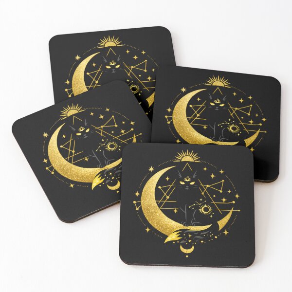 Item preview, Mystic Celestial Cat Golden Moon & Stars Magic designed and sold by tineldesign.
