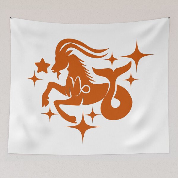 Item preview, Capricorn Zodiac Symbol & Stars Coral Orange Celestial Illustration designed and sold by Niji Hibana.
