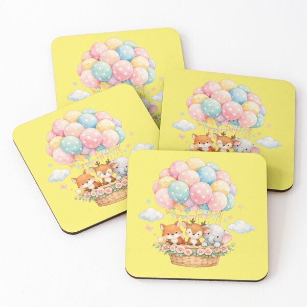 Item preview, Animals in a hot air balloon with colorful dots and clouds designed and sold by Mauswohn.
