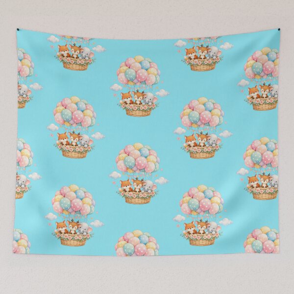 Item preview, Animals in a hot air balloon with colorful dots and clouds designed and sold by Mauswohn.