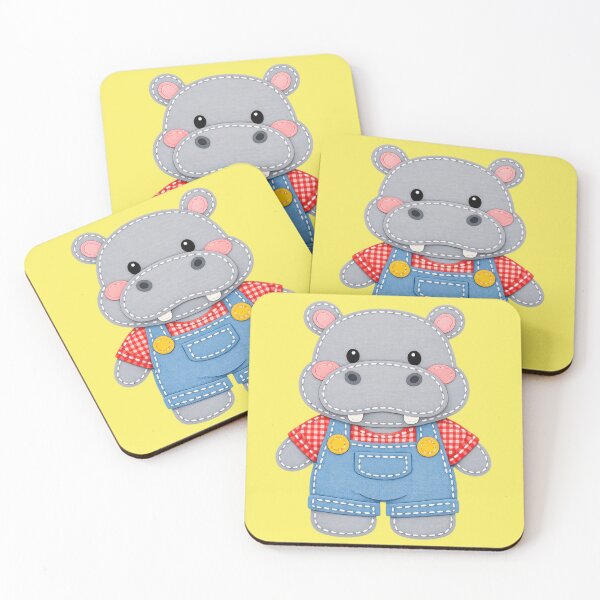 Item preview, Cute hippo in overalls patch style designed and sold by Mauswohn.