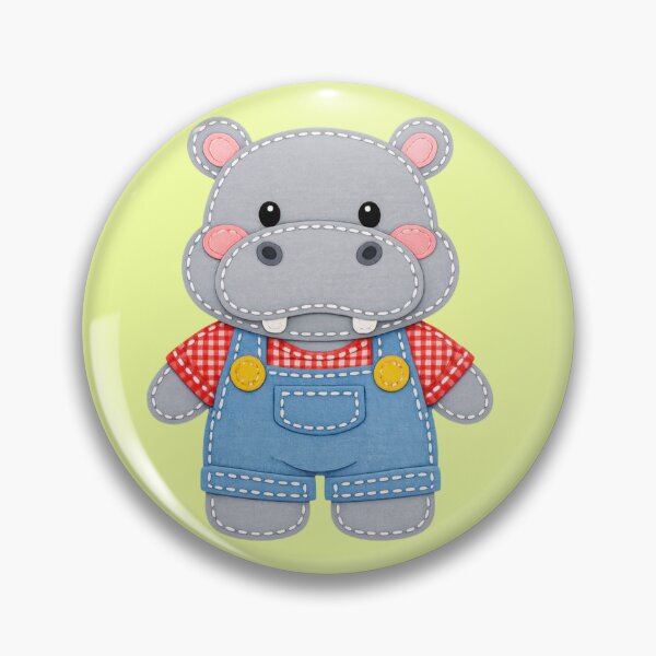 Item preview, Cute hippo in overalls patch style designed and sold by Mauswohn.