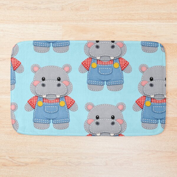 Item preview, Cute hippo in overalls patch style designed and sold by Mauswohn.
