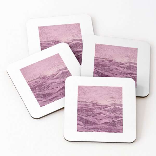 Item preview, Minimalist Linocut Style Rolling Hills - Pink & Purple Sunset designed and sold by Atlasoloji.