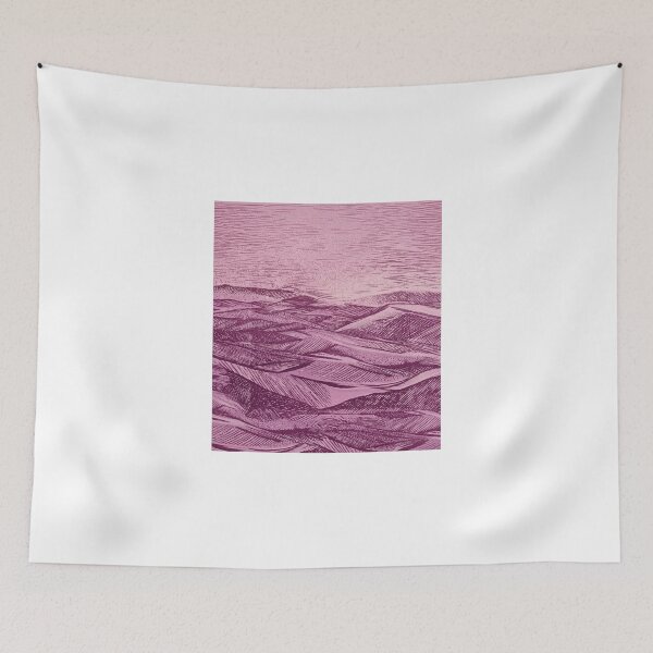 Item preview, Minimalist Linocut Style Rolling Hills - Pink & Purple Sunset designed and sold by Atlasoloji.