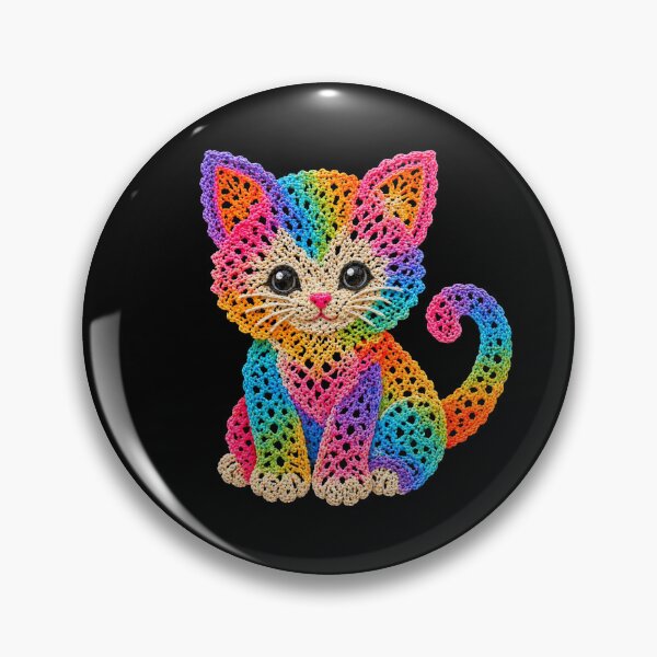 Item preview, Crochet-Style Rainbow Colors Kitten Cat Print on Black Shapes Mania designed and sold by Shapes-Mania.