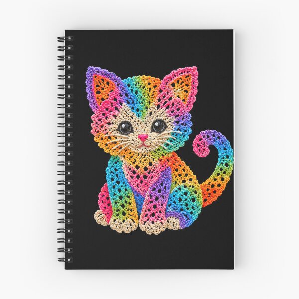 Item preview, Crochet-Style Rainbow Colors Kitten Cat Print on Black Shapes Mania designed and sold by Shapes-Mania.