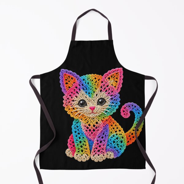 Item preview, Crochet-Style Rainbow Colors Kitten Cat Print on Black Shapes Mania designed and sold by Shapes-Mania.