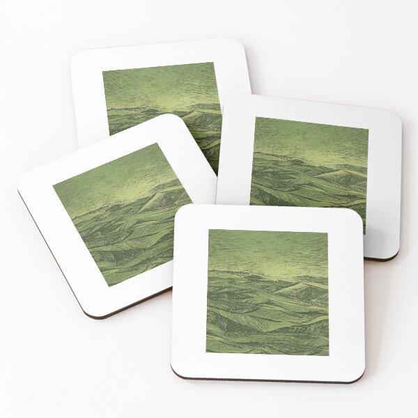 Item preview, Deep Forest Green Linocut Style Hills - Moody Nature Print designed and sold by Atlasoloji.