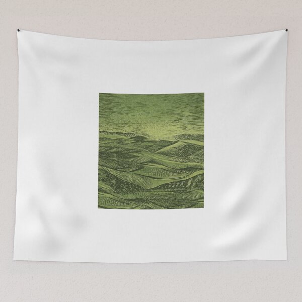 Item preview, Deep Forest Green Linocut Style Hills - Moody Nature Print designed and sold by Atlasoloji.