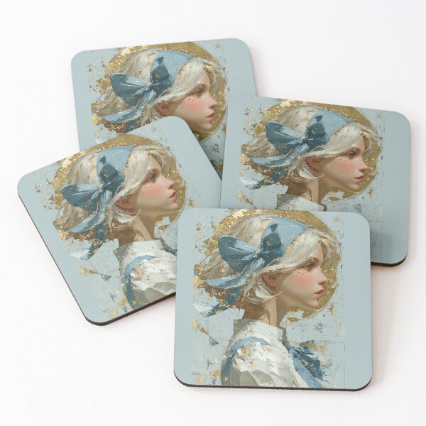 Item preview, Ethereal Girl with Blue Bow and Gold Leaf Accents designed and sold by colorful-white.
