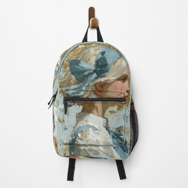 Item preview, Ethereal Girl with Blue Bow and Gold Leaf Accents designed and sold by colorful-white.