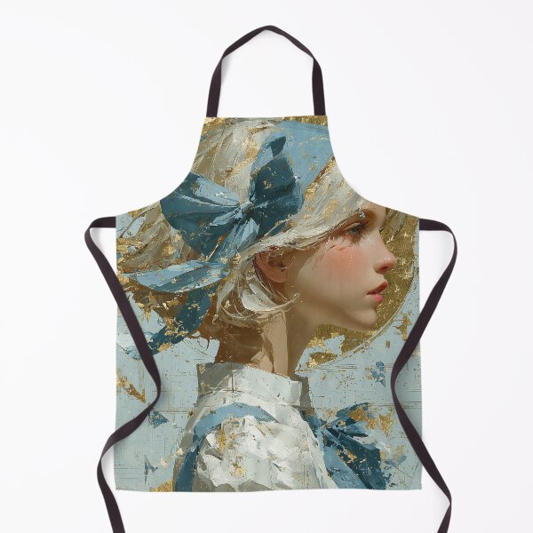 Item preview, Ethereal Girl with Blue Bow and Gold Leaf Accents designed and sold by colorful-white.