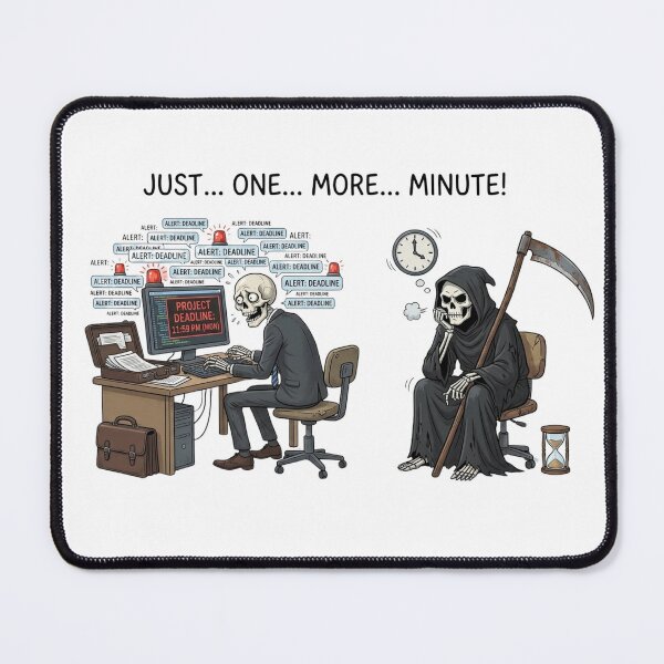 Item preview, Just One More Minute Skeleton - Funny Project Deadline Horror Art designed and sold by thazinart.