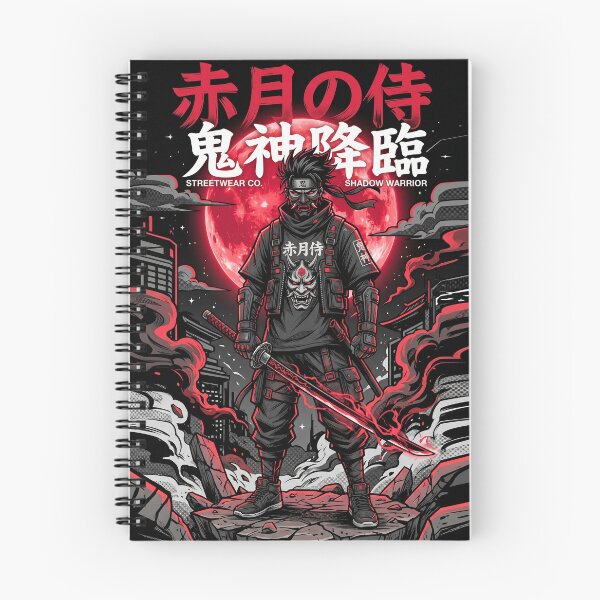 Item preview, Oni Mask Samurai Under Blood Moon | Anime Street Style | Spiral Notebook designed and sold by tanvdesign.