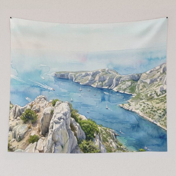 Item preview, Calanques de Cassis in Watercolor Style — Digital Art Transformation from Real Photography designed and sold by M.ALK.Watercolor.