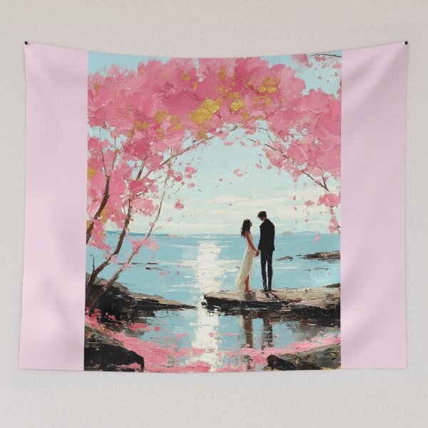 Item preview, Romantic Couple Under Pink Blossoms by Sea designed and sold by colorful-white.