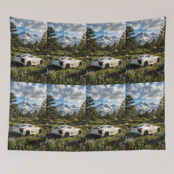 Item preview, White modern sports car in majestic mountain landscape designed and sold by RevUpDesign.
