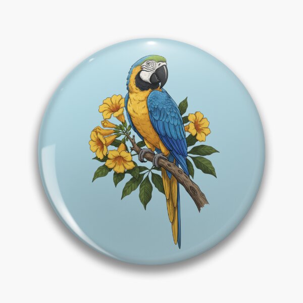Item preview, Blue and Yellow Macaw Surrounded by Wild Orchid Flowers  designed and sold by BirdsnStuff.