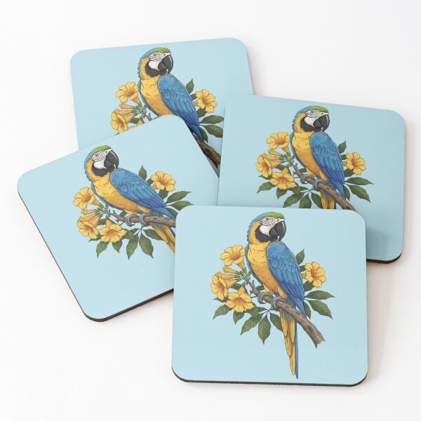 Item preview, Blue and Yellow Macaw Surrounded by Wild Orchid Flowers  designed and sold by BirdsnStuff.